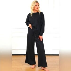 Double Take 2Pc. Full Size Textured Long Sleeve Top and Drawstring Pants Set